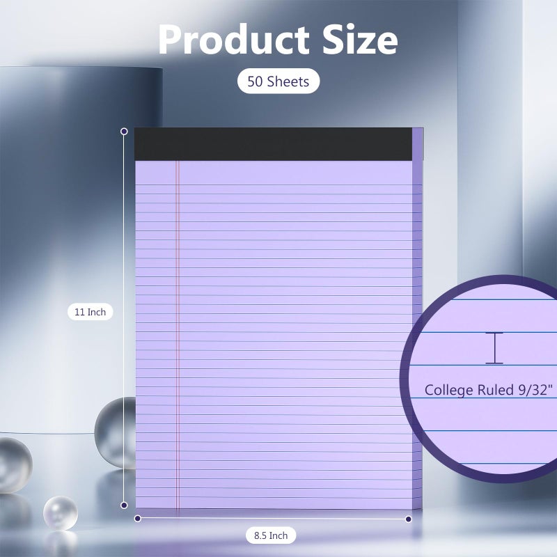 Nichela 2 Pack Legal Pads 8.5 x 11 College Ruled 100 Sheets Purple Note Pads 8.5"" x 11"" Lined Paper Chipboard-Backed Notepad with Micro-Perforated Notebook Paper for Office & School Supplies 50 Sheets/Pad - Image 2